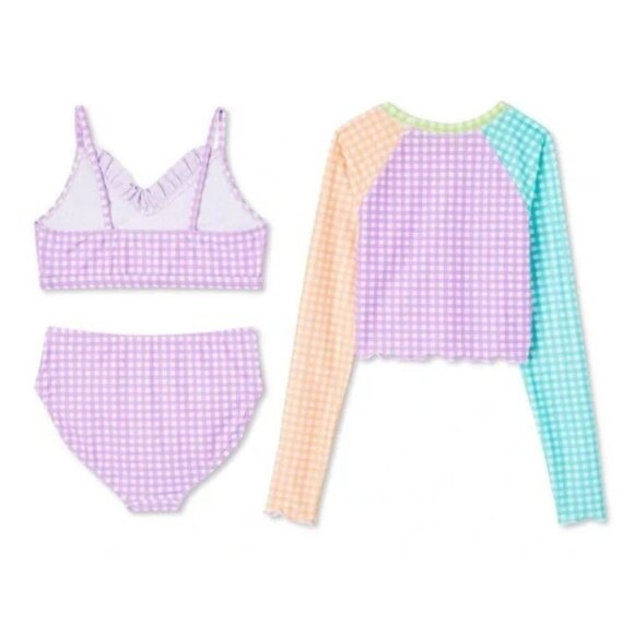 George Girls 3-Piece Bathing Suit Set, Rash Guard, Swim Top & Bottom, Sz L 10-12 - Picture 2 of 2
